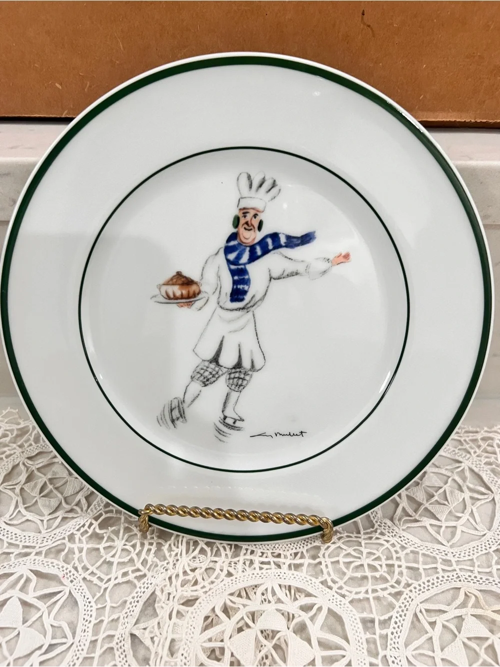 Skating Chefs by Guy Buffet with blue scarf Set of 2